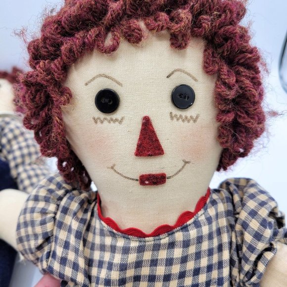 Raggedy Ann And Andy Primitive Folk Ctry Art Handmade 20" Dolls Made Maine OOAK - Picture 2 of 12